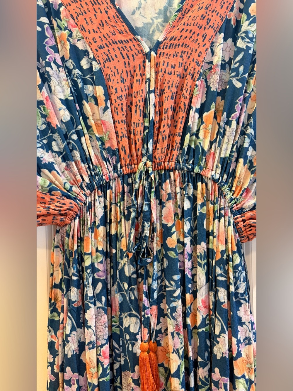 World Market Teal Floral Boho Maxi Dress with a Beautiful Romantic Print - Picture 4 of 8